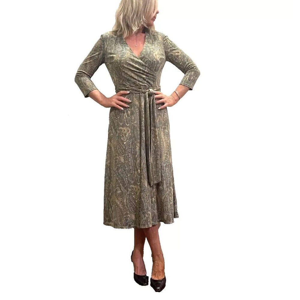 LAUREN RALPH LAUREN Black Label Surplice Neckline Paisley Dress 2 Jersey NWT B34